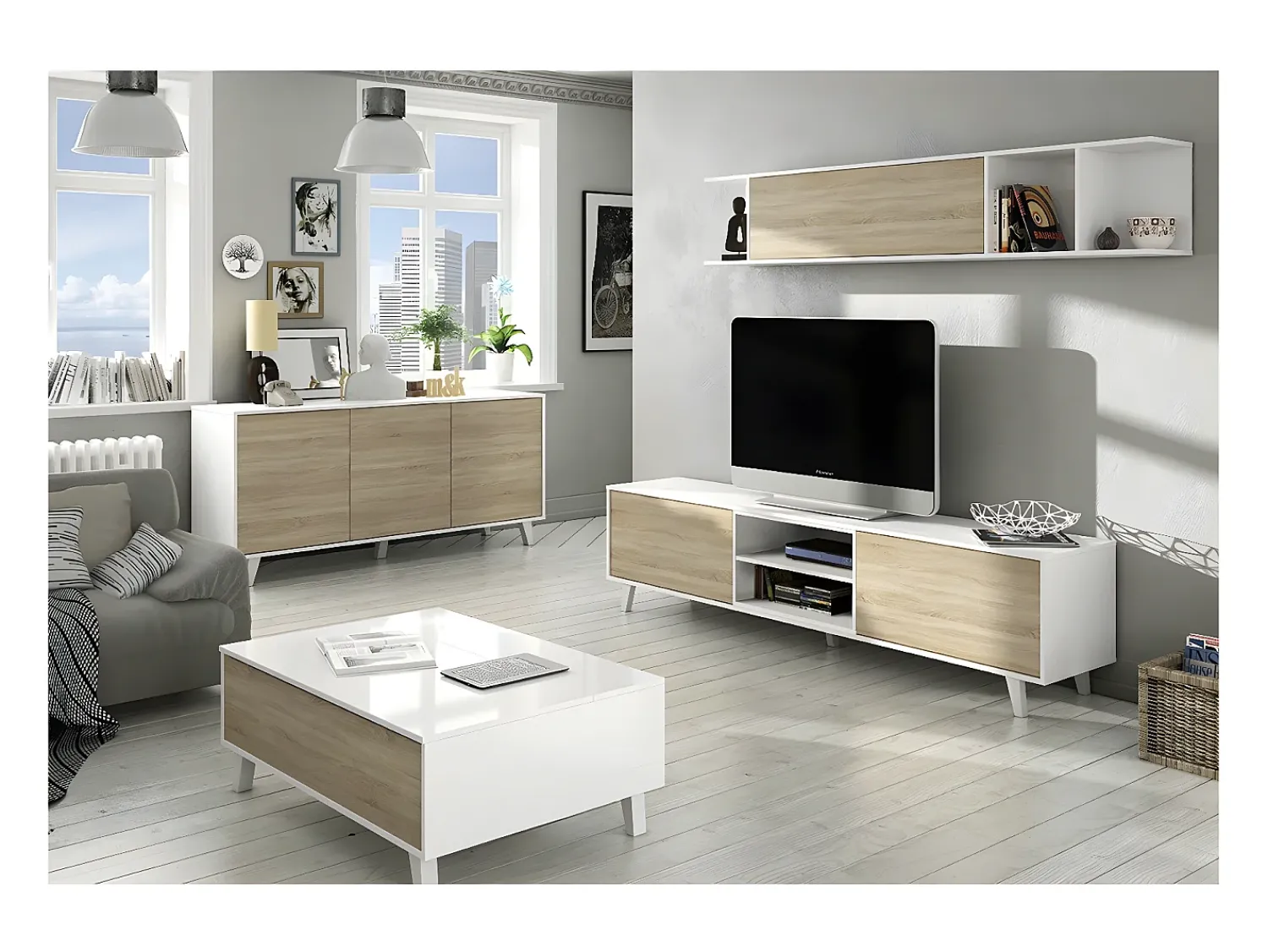 Loungitude Mesa de centro elevatória com armazenamento integrado em painéis de partículas certificados PEFC - Zaiken Plus^ Mesa De Centro