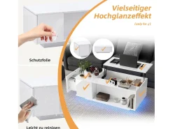 Discount Merax Mesa de centro elevatória - 100 x 50 x 40 cm - com arrumação oculta + LEDs + 1 gaveta - aglomerado - Branco