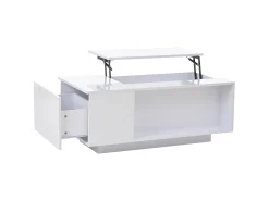 Discount Merax Mesa de centro elevatória - 100 x 50 x 40 cm - com arrumação oculta + LEDs + 1 gaveta - aglomerado - Branco