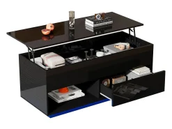 New ModernLuxe Mesa de centro elevável com LED - com arrumação - efeito brilhante - Preto