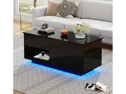 New ModernLuxe Mesa de centro elevável com LED - com arrumação - efeito brilhante - Preto