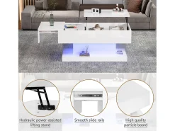ModernLuxe Mesa de centro elevável com LED - com espaço de arrumação e tampo semi-elevável -^ Mesa De Centro