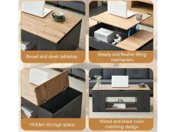 Outlet ModernLuxe Mesa de centro elevável em MDF - com espaço de arrumação por baixo da mesa - Cinzento Cinzento / Natural claro