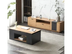 Outlet ModernLuxe Mesa de centro elevável em MDF - com espaço de arrumação por baixo da mesa - Cinzento Cinzento / Natural claro