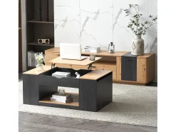 Outlet ModernLuxe Mesa de centro elevável em MDF - com espaço de arrumação por baixo da mesa - Cinzento Cinzento / Natural claro