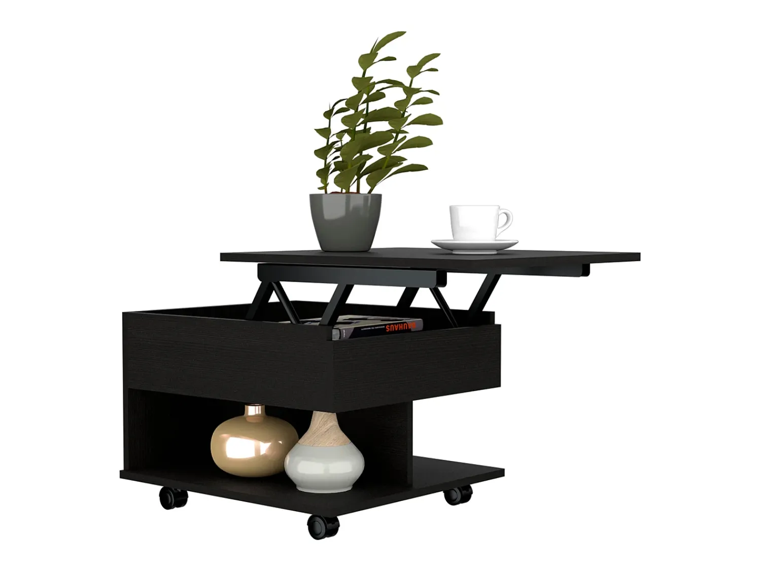 Mesa De Centro|TuHome Mesa de centro elevável Luanda, com rodízios, 38.86 cm X 54.86 cm X 49.78 cm , Preto