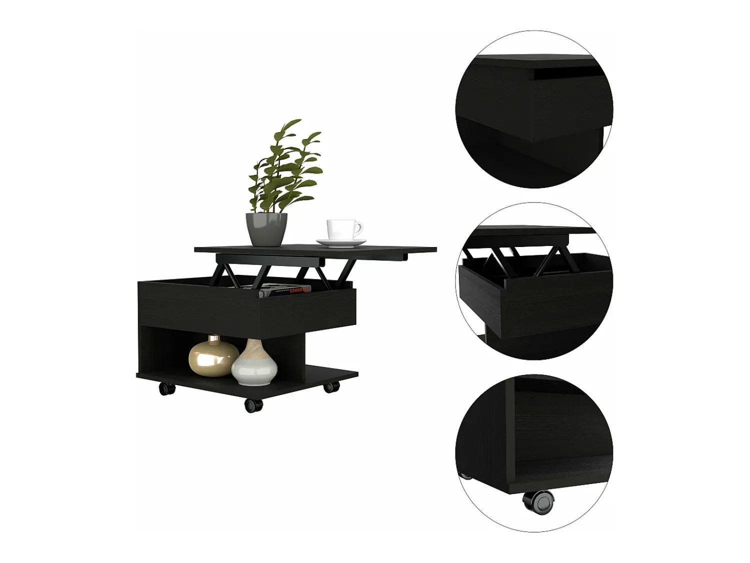 Mesa De Centro|TuHome Mesa de centro elevável Luanda, com rodízios, 38.86 cm X 54.86 cm X 49.78 cm , Preto