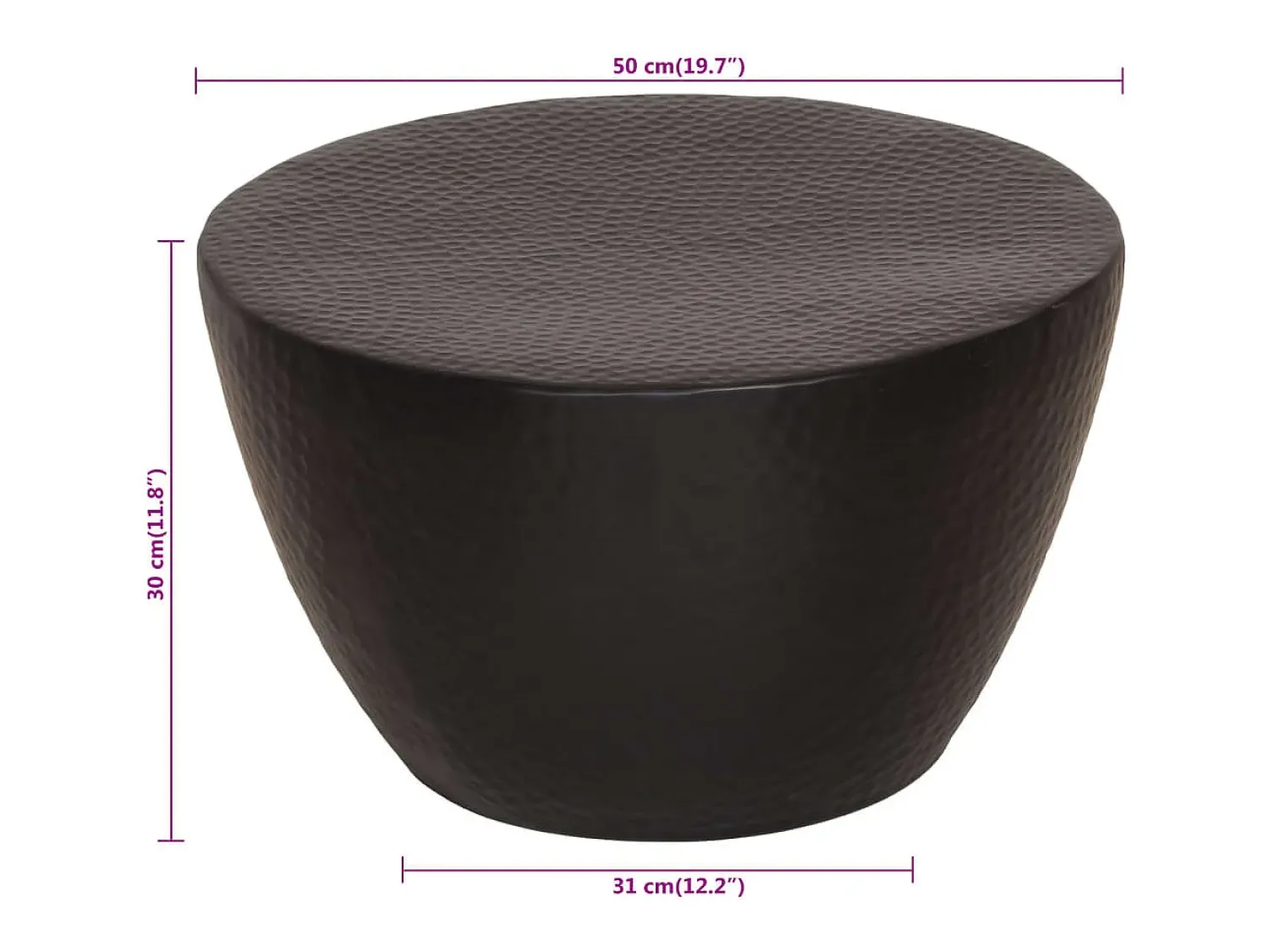Mesa De Centro*vidaxl Mesa de centro em alumínio martelado Ø 50x30 cm Preto
