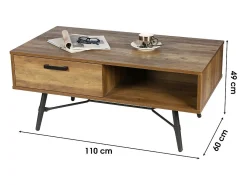 Meublorama Mesa de centro em carvalho escuro. Pés de metal preto, dimensões 60x49x110cm.^ Mesa De Centro