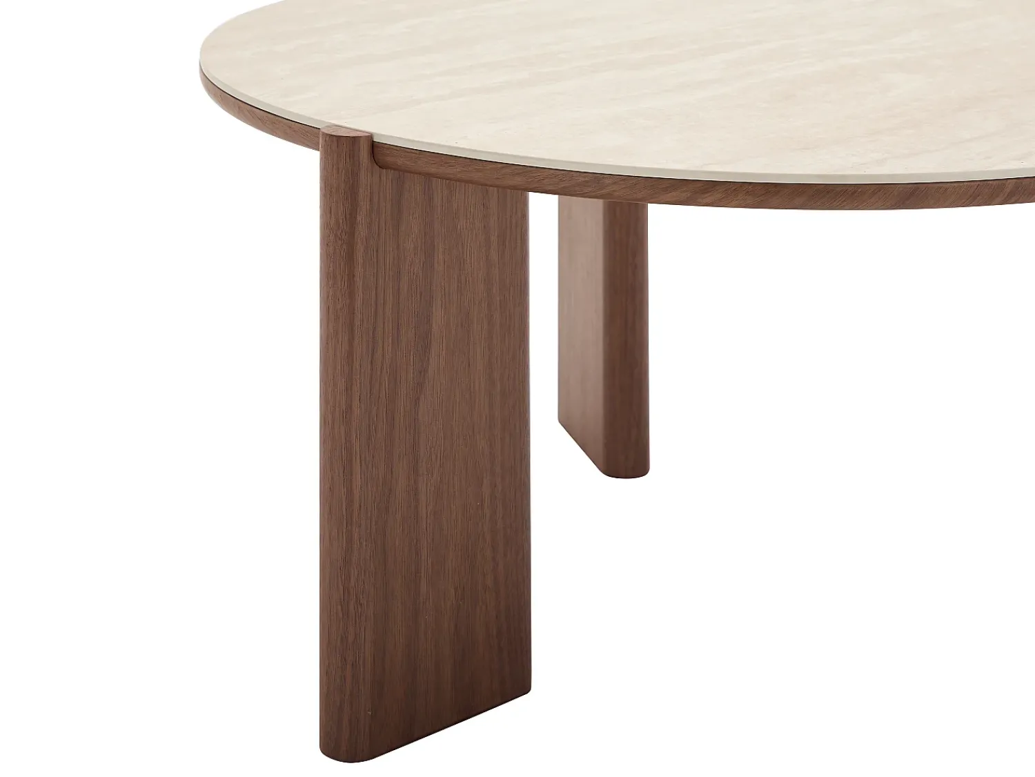 Clearance Vente-unique Mesa de centro em cerâmica e folheado de nogueira - Efeito travertino e natural - MUNYRA Natural escuro / Bege