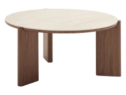 Clearance Vente-unique Mesa de centro em cerâmica e folheado de nogueira - Efeito travertino e natural - MUNYRA Natural escuro / Bege