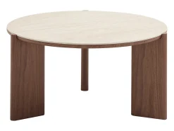 Clearance Vente-unique Mesa de centro em cerâmica e folheado de nogueira - Efeito travertino e natural - MUNYRA Natural escuro / Bege