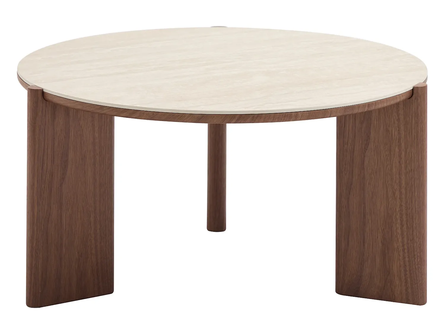 Clearance Vente-unique Mesa de centro em cerâmica e folheado de nogueira - Efeito travertino e natural - MUNYRA Natural escuro / Bege