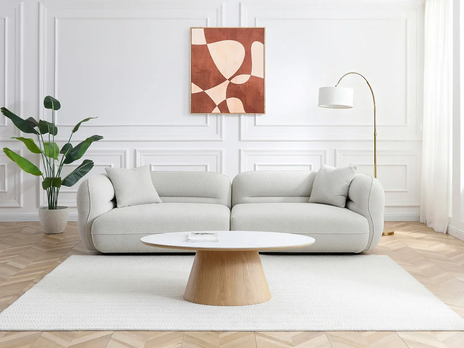 Mesa De Centro*Vente-unique Mesa de centro em cerâmica e MDF - Efeito mármore branco e natural claro - ANTELADA Natural claro / Branco