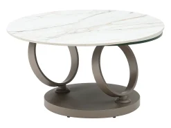 Maison Céphy Mesa de centro em cerâmica, vidro temperado e metal taupe efeito mármore branco - JOLINE^ Mesa De Centro