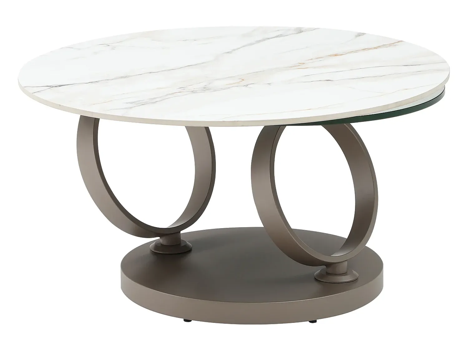 Maison Céphy Mesa de centro em cerâmica, vidro temperado e metal taupe efeito mármore branco - JOLINE^ Mesa De Centro