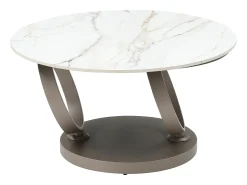 Maison Céphy Mesa de centro em cerâmica, vidro temperado e metal taupe efeito mármore branco - JOLINE^ Mesa De Centro