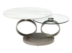 Maison Céphy Mesa de centro em cerâmica, vidro temperado e metal taupe efeito mármore branco - JOLINE^ Mesa De Centro