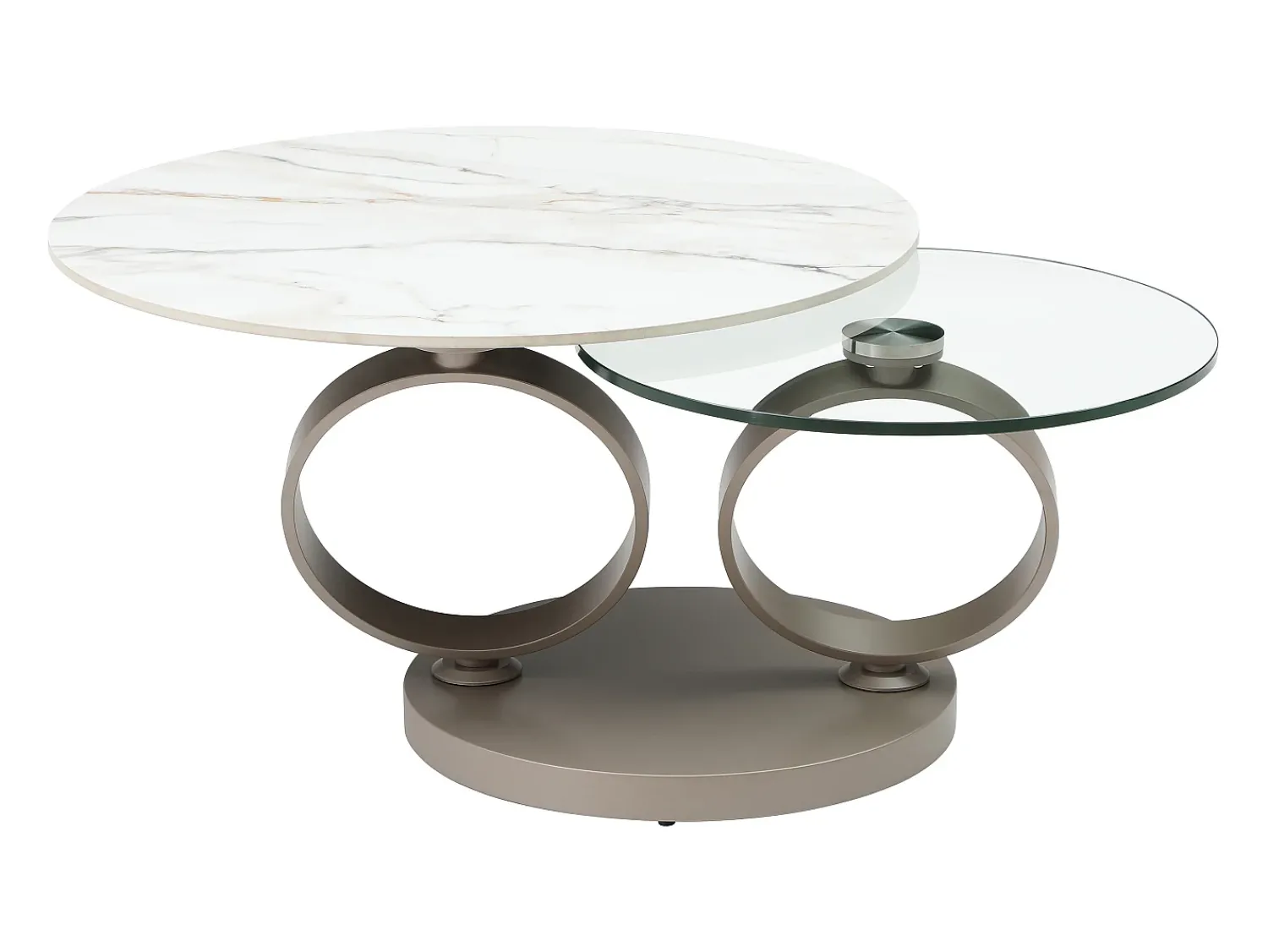 Maison Céphy Mesa de centro em cerâmica, vidro temperado e metal taupe efeito mármore branco - JOLINE^ Mesa De Centro