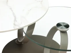 Maison Céphy Mesa de centro em cerâmica, vidro temperado e metal taupe efeito mármore branco - JOLINE^ Mesa De Centro