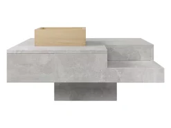 Mesa De Centro| Mesa de centro em concreto cinza e madeira com caixa de arrumação (72x72x30 cm) Cinzento