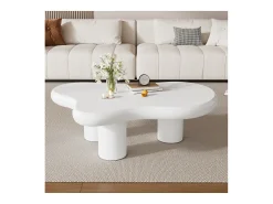 Mesa de centro em forma de nuvem irregular - Mesa de centro branca com tampo em MDF e base em feltro - 97x67x32cm^ Mesa De Centro