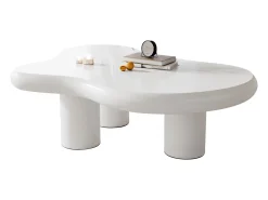 Mesa de centro em forma de nuvem irregular - Mesa de centro branca com tampo em MDF e base em feltro - 97x67x32cm^ Mesa De Centro