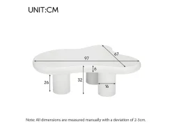 Mesa de centro em forma de nuvem irregular - Mesa de centro branca com tampo em MDF e base em feltro - 97x67x32cm^ Mesa De Centro