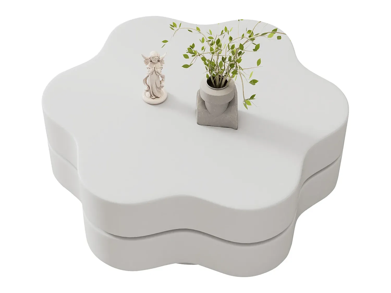 Clearance ModernLuxe Mesa de centro em forma de flor 74,8×67,5×31 cm - Tampos giratórios 360° - Branco