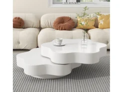 Clearance ModernLuxe Mesa de centro em forma de flor 74,8×67,5×31 cm - Tampos giratórios 360° - Branco