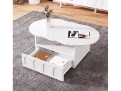 Mesa De Centro*Hauss Spole Mesa de centro em forma de nuvem com gaveta - Madeira PB - Branca Branco