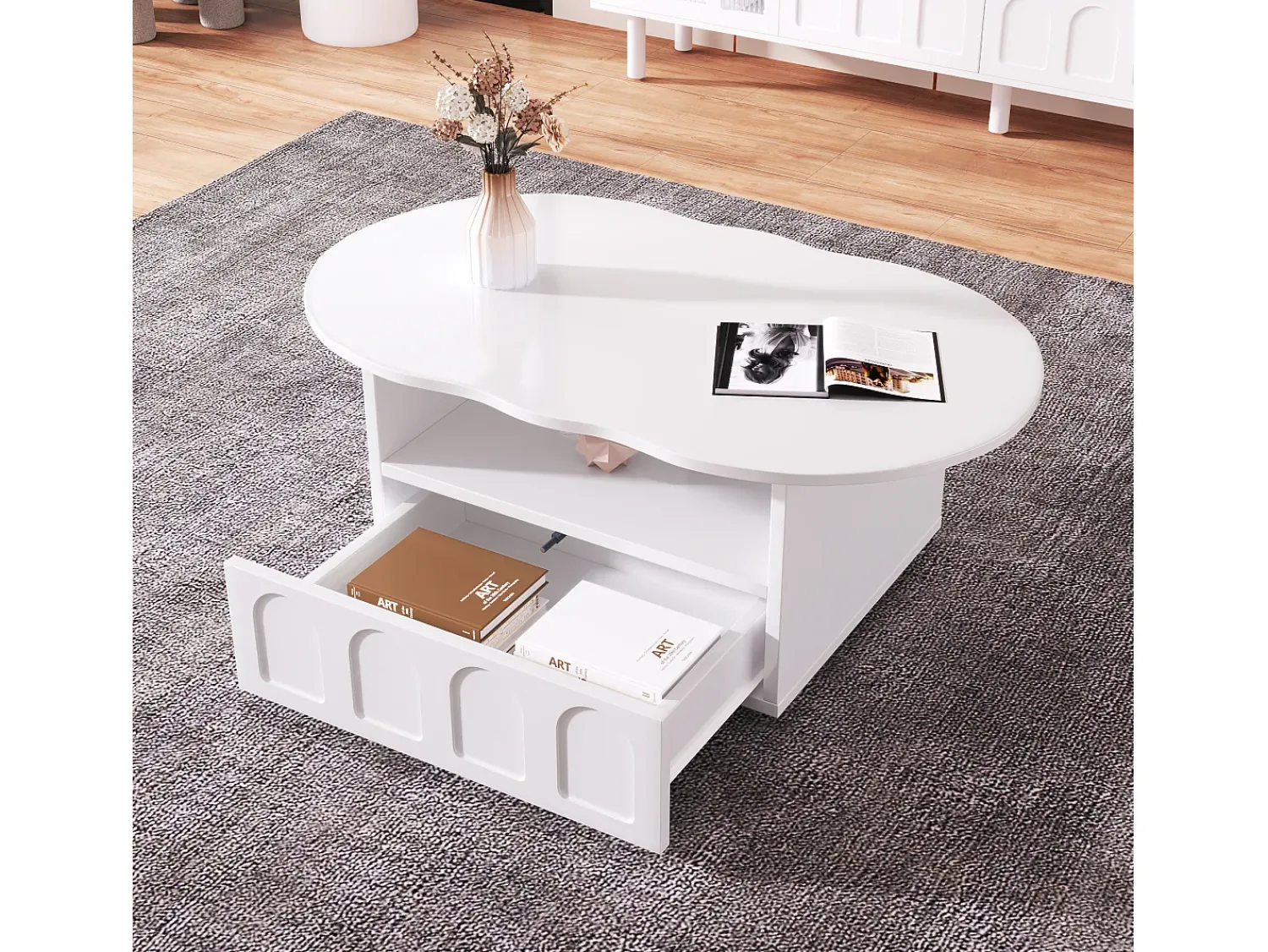 Mesa De Centro*Hauss Spole Mesa de centro em forma de nuvem com gaveta - Madeira PB - Branca Branco