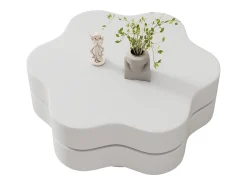 Best Merax Mesa de centro em forma de flor - 74,8 x 67,5 x 31 cm - tampo giratório 360° - aglomerado - Branco