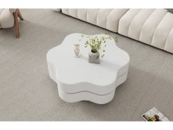 Best Merax Mesa de centro em forma de flor - 74,8 x 67,5 x 31 cm - tampo giratório 360° - aglomerado - Branco