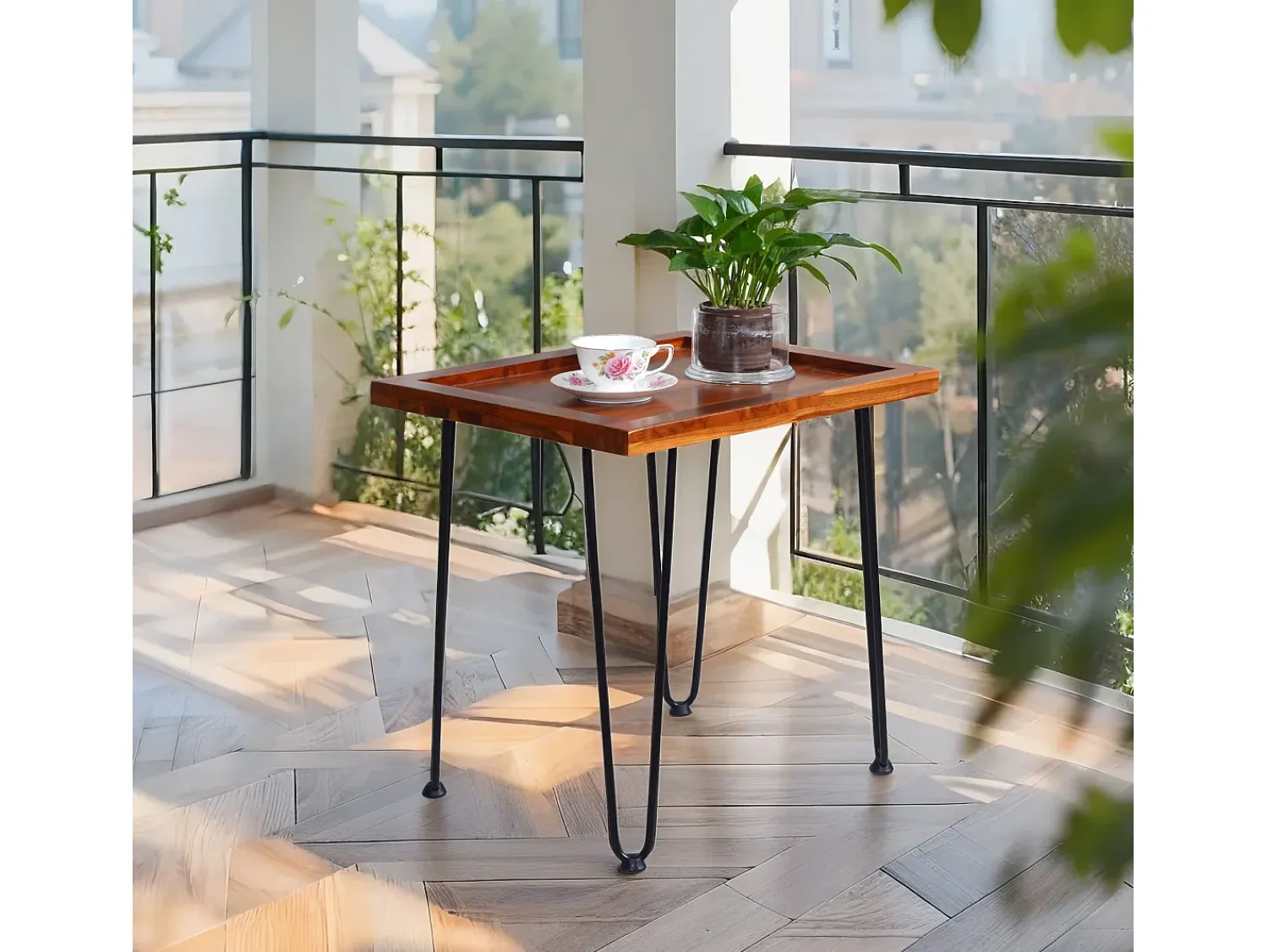 Hauss Spole Mesa de centro em madeira texturada, pernas pretas 55,5x45x53cm^ Mesa De Centro