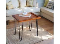 Hauss Spole Mesa de centro em madeira texturada, pernas pretas 55,5x45x53cm^ Mesa De Centro