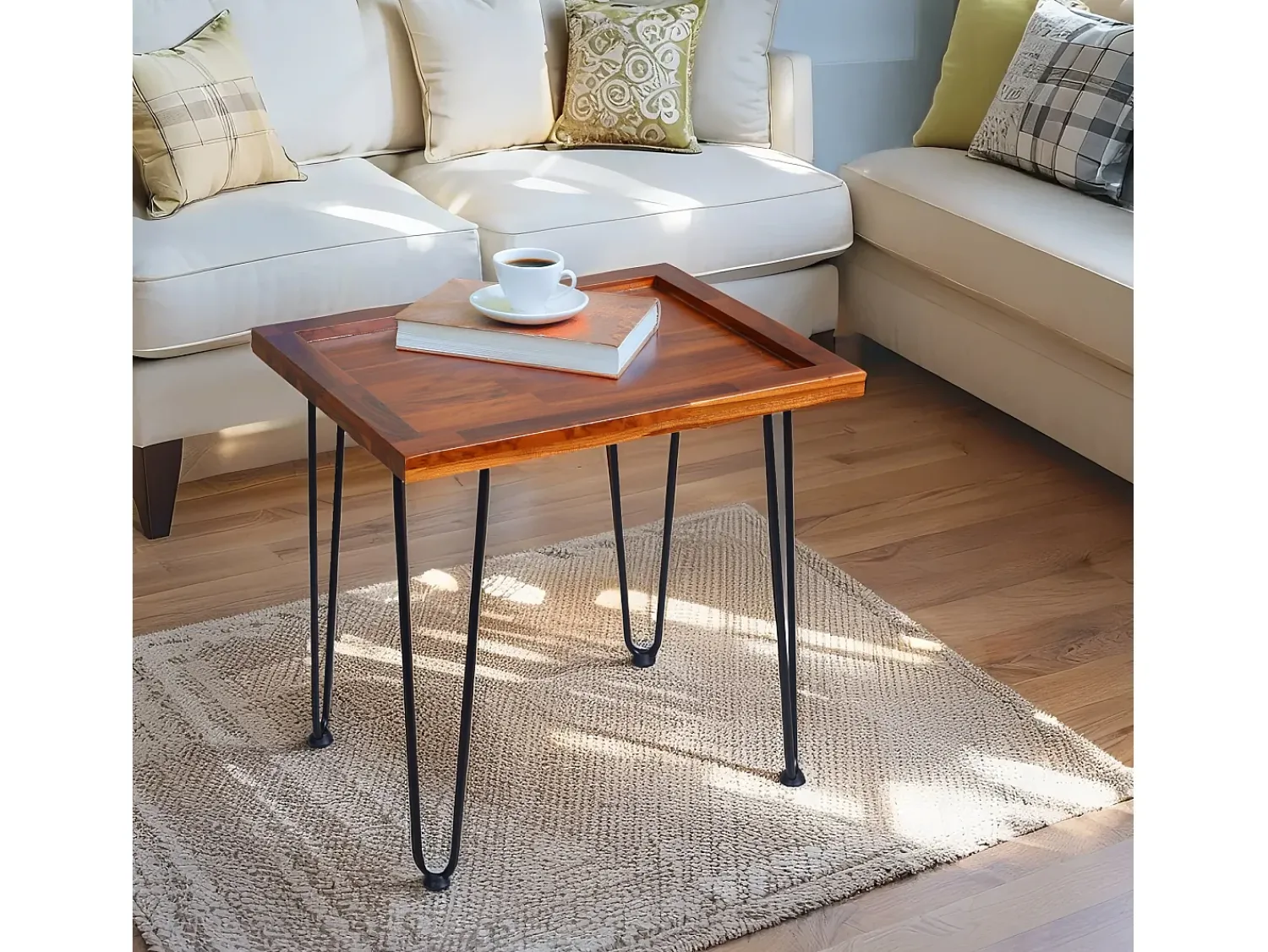 Hauss Spole Mesa de centro em madeira texturada, pernas pretas 55,5x45x53cm^ Mesa De Centro