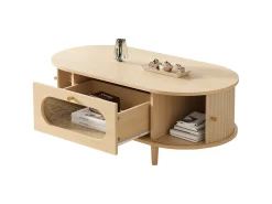 Mesa De Centro|ModernLuxe Mesa de centro em madeira com efeito de madeira 100x50x36 cm - 1 gaveta e 2 portas de correr - MDF - Natural Natural claro