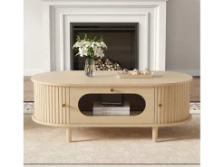 Mesa De Centro|ModernLuxe Mesa de centro em madeira com efeito de madeira 100x50x36 cm - 1 gaveta e 2 portas de correr - MDF - Natural Natural claro