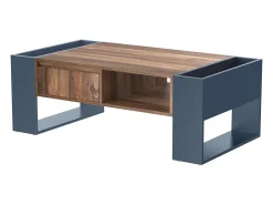 Mesa De Centro| Mesa de centro em madeira com acabamento em antracite, gaveta sem puxador e espaço de armazenamento em ambos os lados. Preto