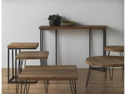 Mesa de centro em madeira de olmo antigo com pernas de metal^ Mesa De Centro