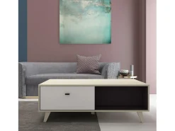 Mesa De Centro|Concept-Usine Mesa de centro em madeira natural com gaveta SKADI - Design escandinavo, e madeira clara, espaço de arrumação Branco