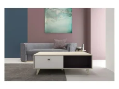 Mesa De Centro|Concept-Usine Mesa de centro em madeira natural com gaveta SKADI - Design escandinavo, e madeira clara, espaço de arrumação Branco