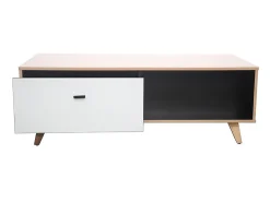 Mesa De Centro|Concept-Usine Mesa de centro em madeira natural com gaveta SKADI - Design escandinavo, e madeira clara, espaço de arrumação Branco