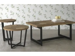 New Mesa de centro em madeira de freixo com base metálica Castanho