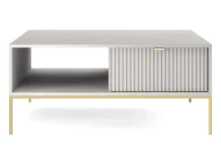 Mesa De Centro| Mesa de centro em madeira laminada com pés em metal dourado 104x68 cm Cinzento