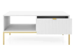 Mesa de centro em madeira laminada com pés em metal dourado 104x68 cm^ Mesa De Centro