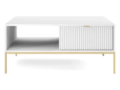 Mesa de centro em madeira laminada com pés em metal dourado 104x68 cm^ Mesa De Centro