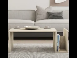 Mesa De Centro|Concept-Usine Mesa de centro em madeira com efeito de pedra e revisteiro MELMO Castanho
