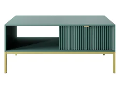 Mesa De Centro| Mesa de centro em madeira laminada com pés em metal dourado 104x68 cm Verde